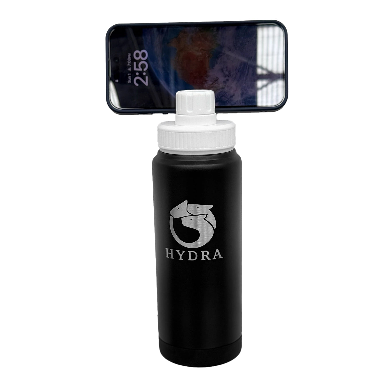 Hydra Water bottle with Phone Holder – Black