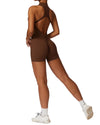 Activewear Bodysuit with Zipper - Brown