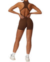 Activewear Bodysuit with Zipper - Brown