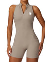 Activewear Bodysuit with Zipper - Light Beige