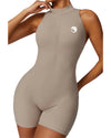 Activewear Bodysuit with Zipper - Light Beige