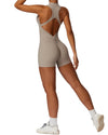 Activewear Bodysuit with Zipper - Light Beige